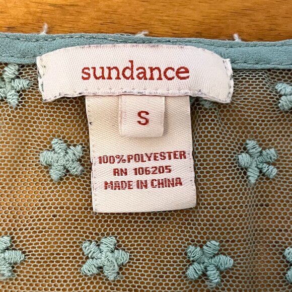 Sundance Green Sheer Embroiderd Lace Top, Size Small - Picture 7 of 9